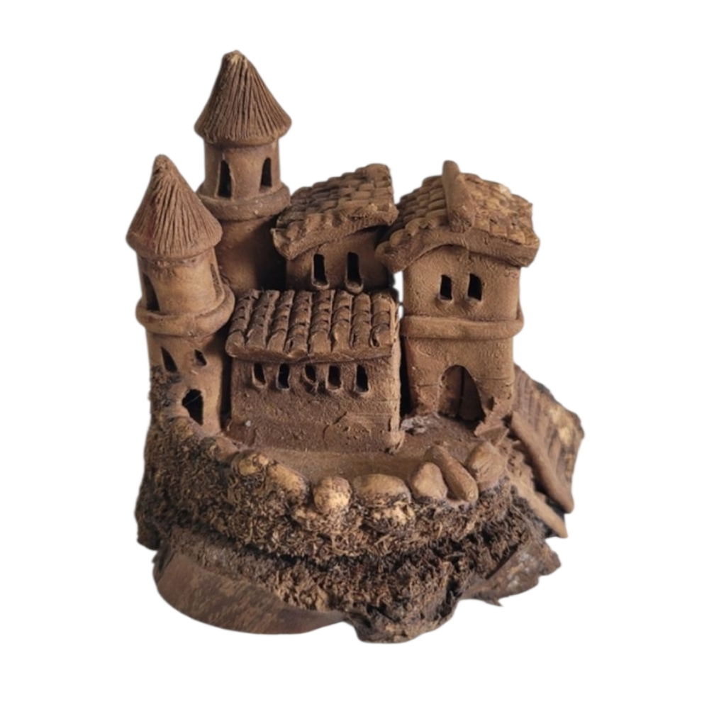 Possibly Vintage. Rustic Miniature Clay and Wood Detailed Village